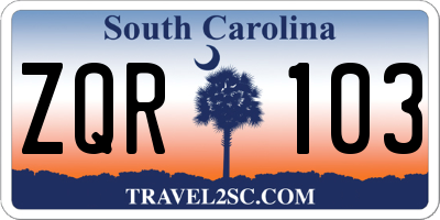 SC license plate ZQR103