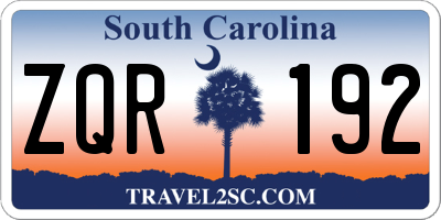 SC license plate ZQR192