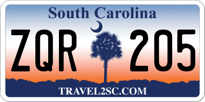 SC license plate ZQR205