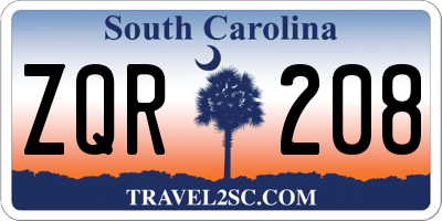 SC license plate ZQR208