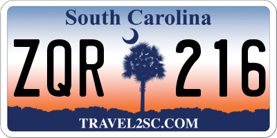 SC license plate ZQR216