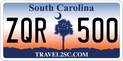 SC license plate ZQR500