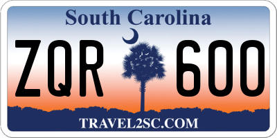 SC license plate ZQR600