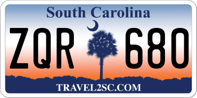 SC license plate ZQR680
