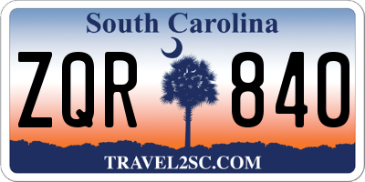 SC license plate ZQR840