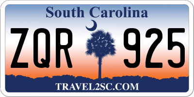 SC license plate ZQR925