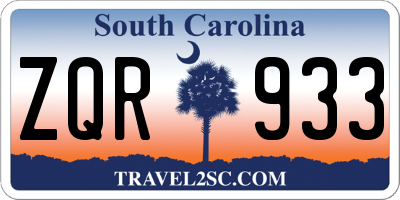 SC license plate ZQR933