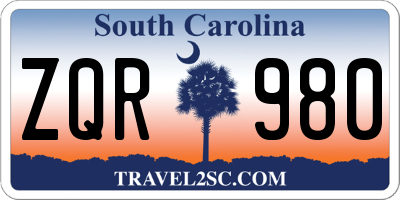 SC license plate ZQR980