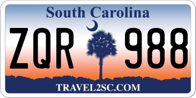 SC license plate ZQR988