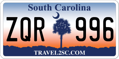 SC license plate ZQR996