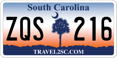 SC license plate ZQS216