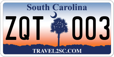 SC license plate ZQT003