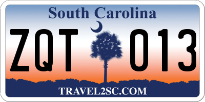 SC license plate ZQT013