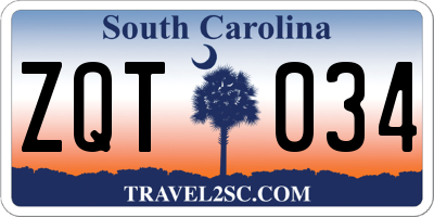 SC license plate ZQT034