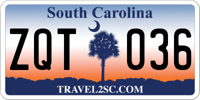 SC license plate ZQT036