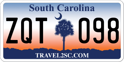 SC license plate ZQT098