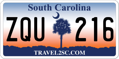 SC license plate ZQU216