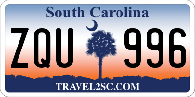 SC license plate ZQU996