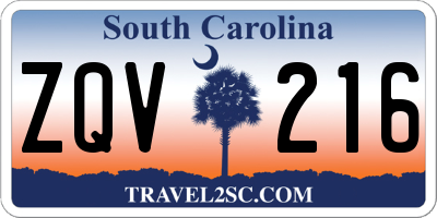 SC license plate ZQV216