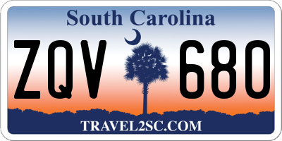 SC license plate ZQV680