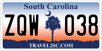 SC license plate ZQW038