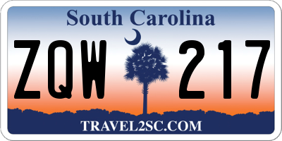 SC license plate ZQW217
