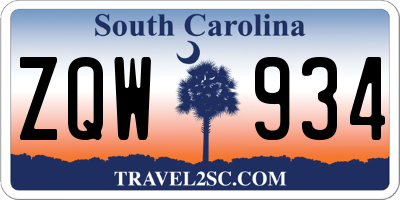 SC license plate ZQW934