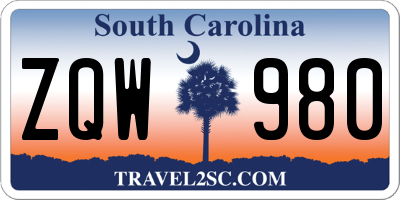 SC license plate ZQW980