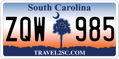 SC license plate ZQW985