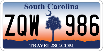 SC license plate ZQW986