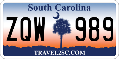 SC license plate ZQW989