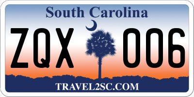 SC license plate ZQX006