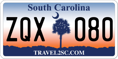 SC license plate ZQX080