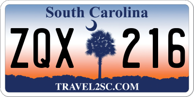 SC license plate ZQX216