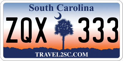 SC license plate ZQX333