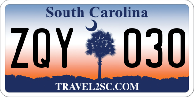 SC license plate ZQY030