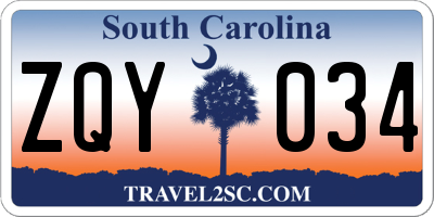 SC license plate ZQY034