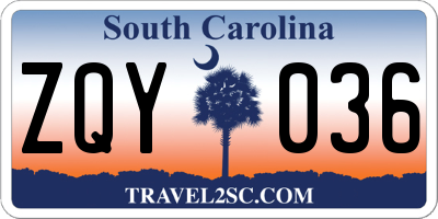 SC license plate ZQY036