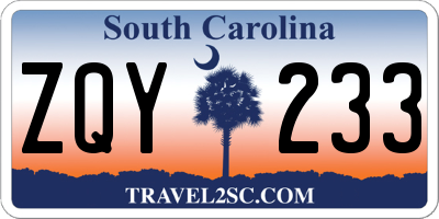SC license plate ZQY233