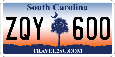 SC license plate ZQY600