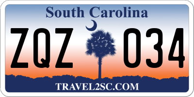 SC license plate ZQZ034