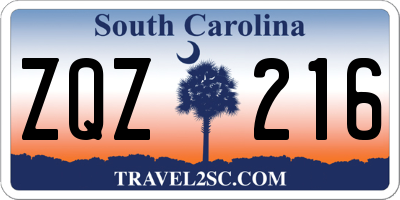 SC license plate ZQZ216
