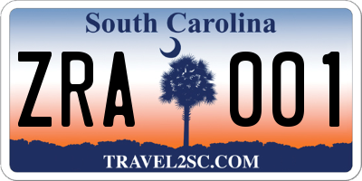 SC license plate ZRA001
