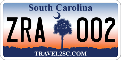 SC license plate ZRA002