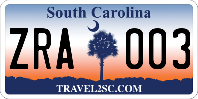 SC license plate ZRA003