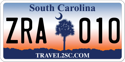 SC license plate ZRA010
