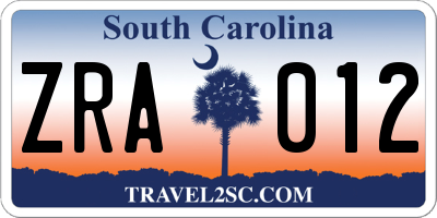 SC license plate ZRA012