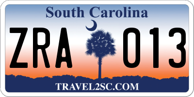 SC license plate ZRA013