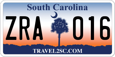SC license plate ZRA016