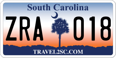 SC license plate ZRA018